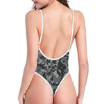 Grey Digital Camo Pattern Print One Piece High Cut Swimsuit