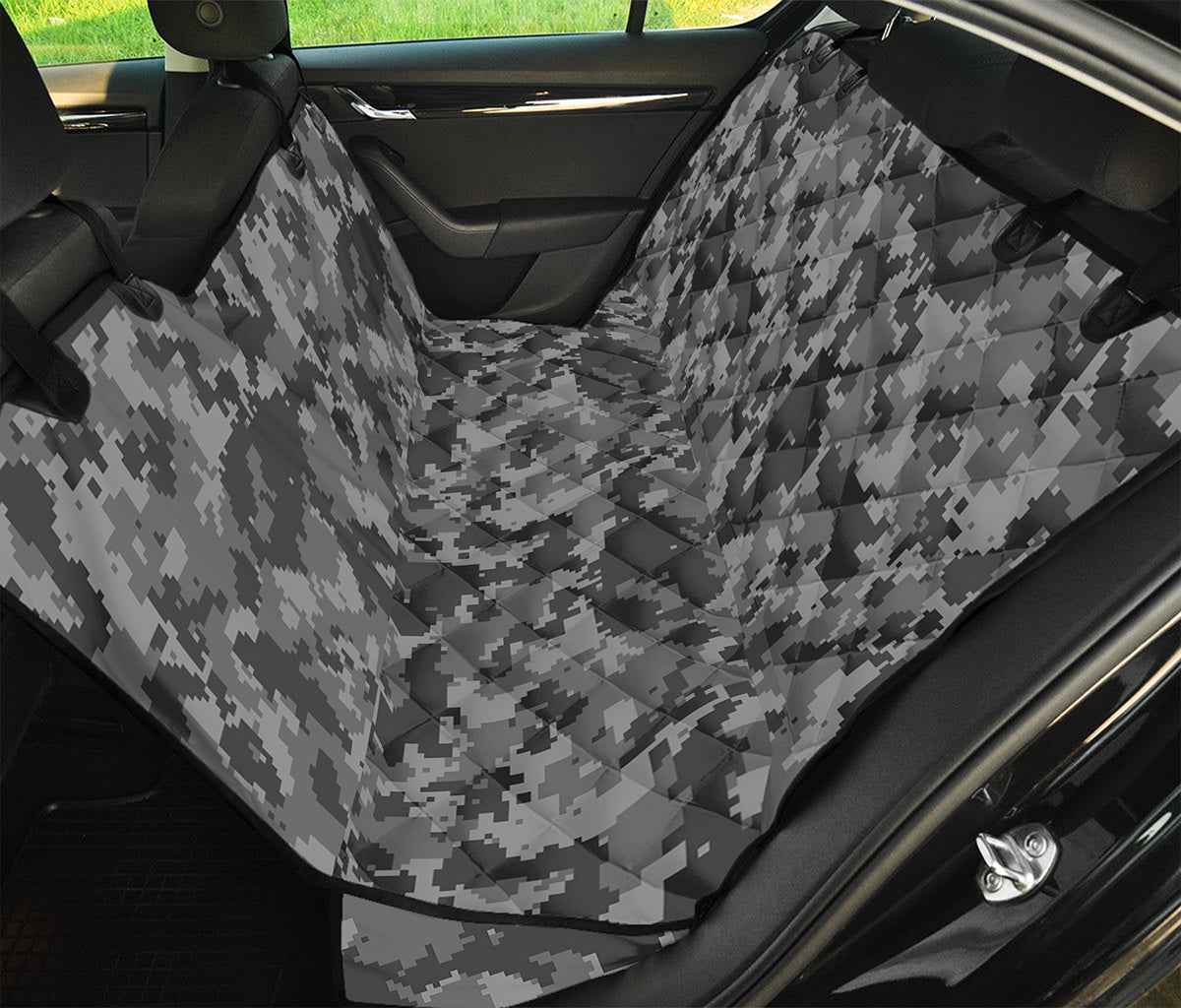 Grey Digital Camo Pattern Print Pet Car Back Seat Cover