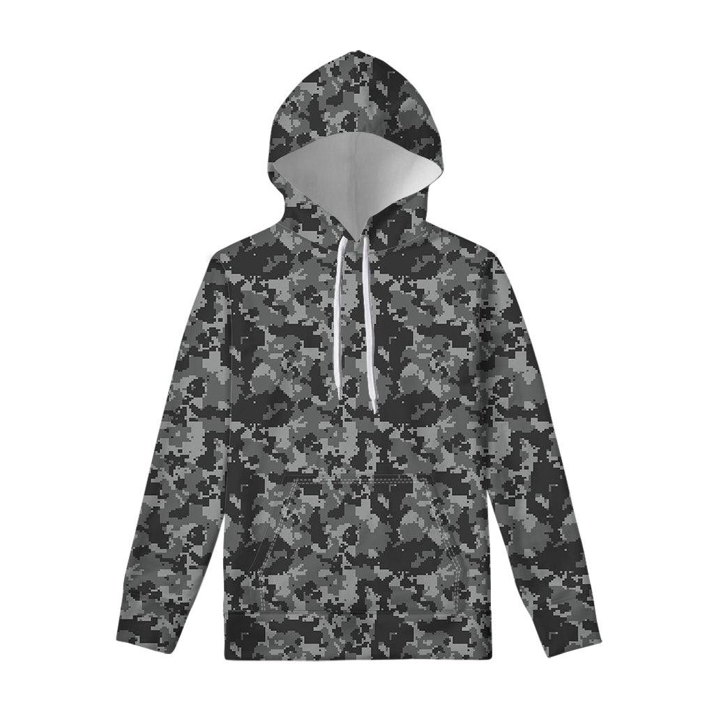 Grey Digital Camo Pattern Print Pullover Hoodie
