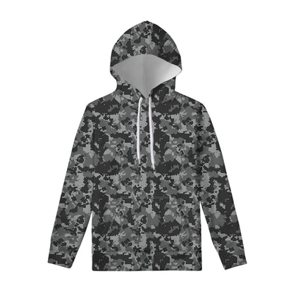 Grey Digital Camo Pattern Print Pullover Hoodie