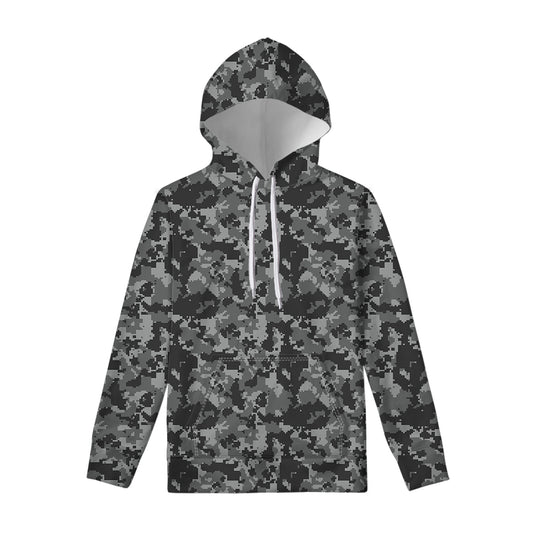 Grey Digital Camo Pattern Print Pullover Hoodie