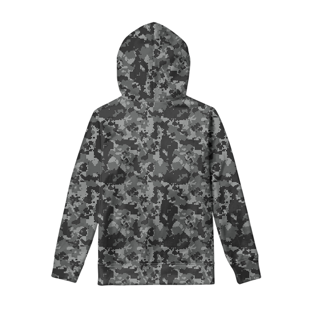 Grey Digital Camo Pattern Print Pullover Hoodie