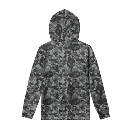Grey Digital Camo Pattern Print Pullover Hoodie