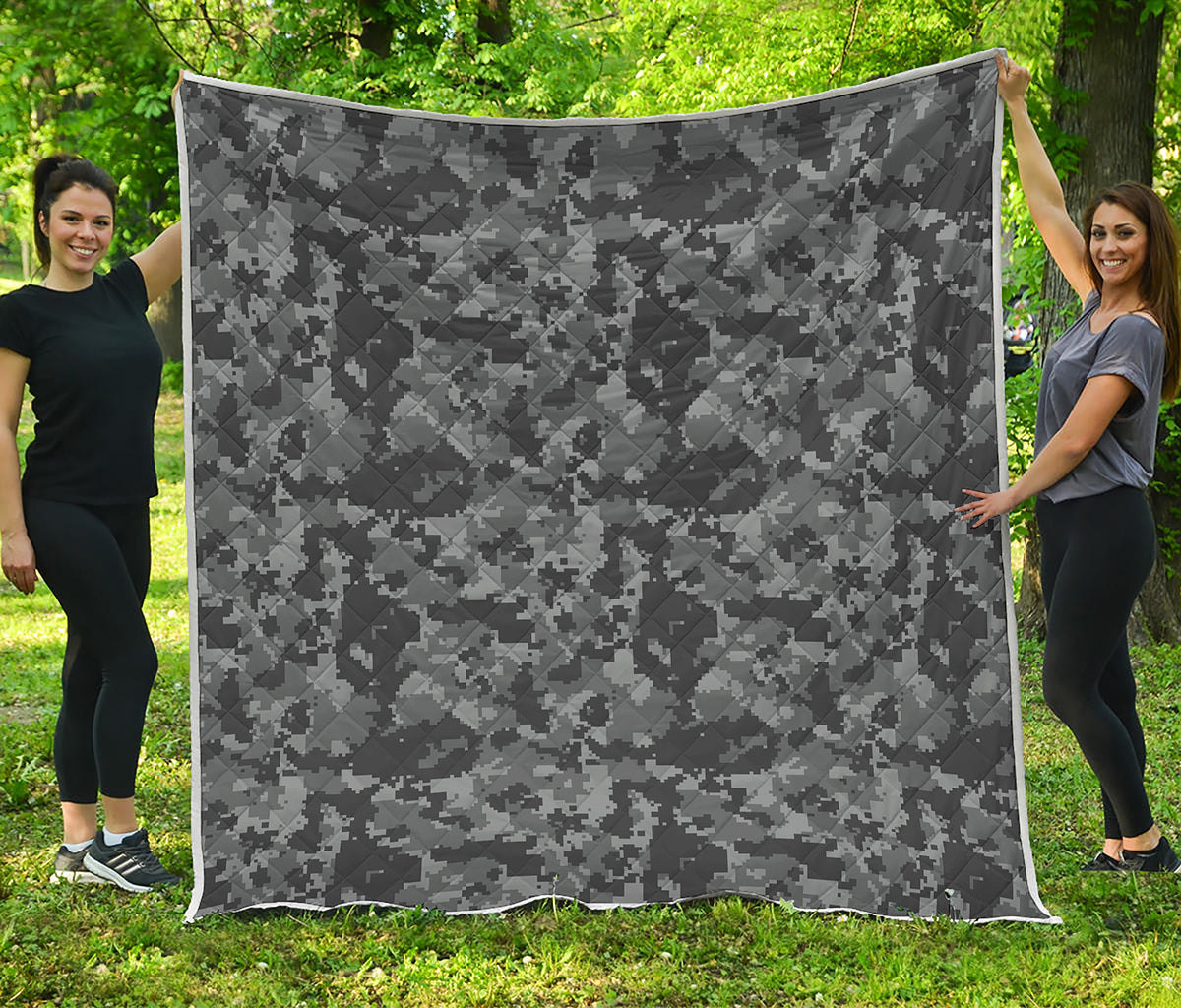 Grey Digital Camo Pattern Print Quilt