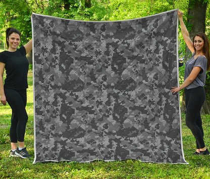 Grey Digital Camo Pattern Print Quilt