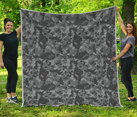 Grey Digital Camo Pattern Print Quilt