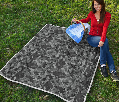 Grey Digital Camo Pattern Print Quilt