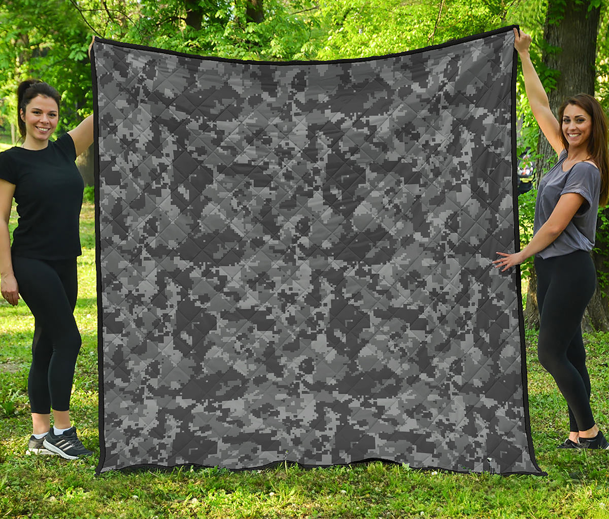 Grey Digital Camo Pattern Print Quilt