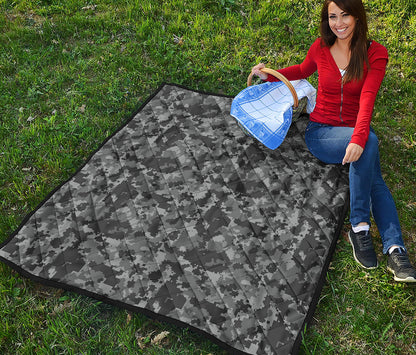 Grey Digital Camo Pattern Print Quilt
