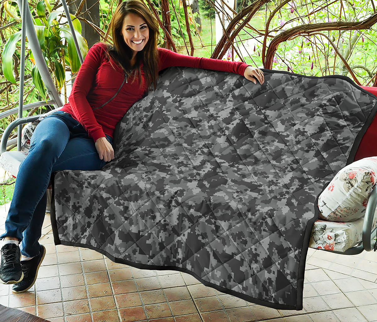 Grey Digital Camo Pattern Print Quilt