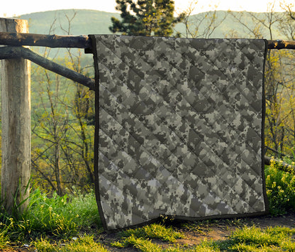 Grey Digital Camo Pattern Print Quilt
