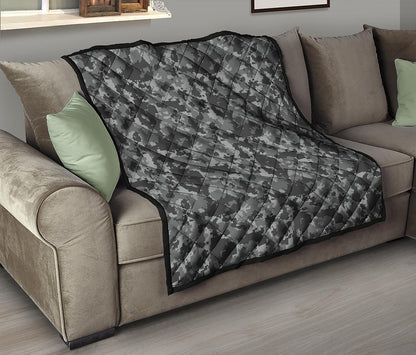 Grey Digital Camo Pattern Print Quilt