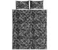 Grey Digital Camo Pattern Print Quilt Bed Set