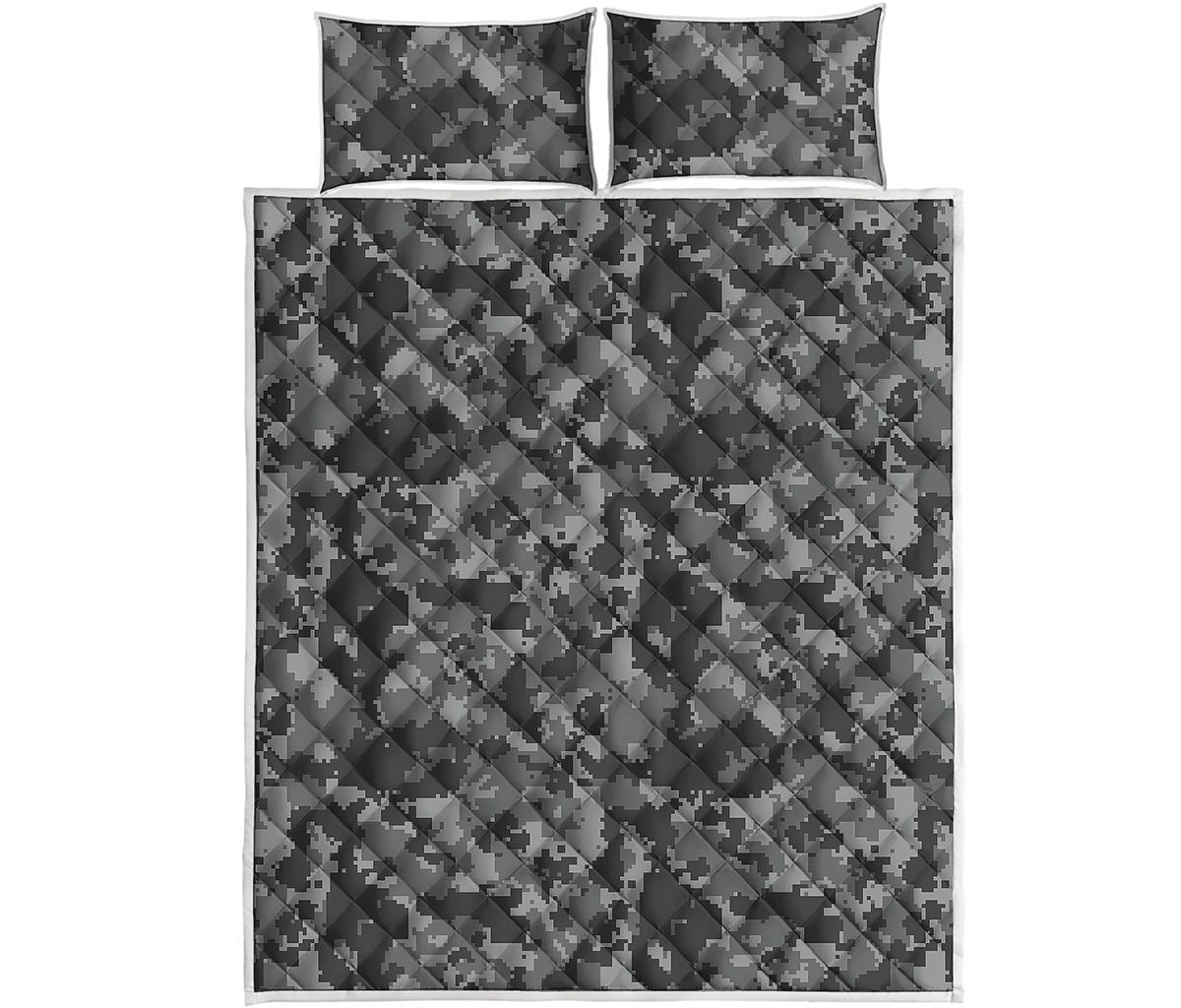 Grey Digital Camo Pattern Print Quilt Bed Set