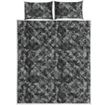 Grey Digital Camo Pattern Print Quilt Bed Set