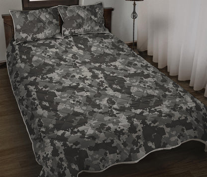 Grey Digital Camo Pattern Print Quilt Bed Set