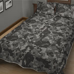 Grey Digital Camo Pattern Print Quilt Bed Set