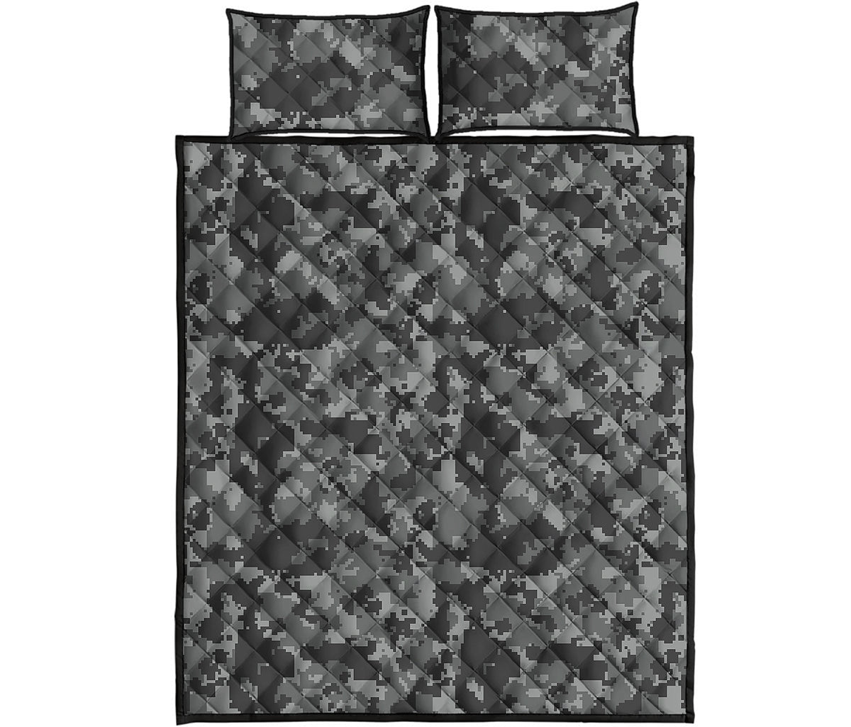 Grey Digital Camo Pattern Print Quilt Bed Set