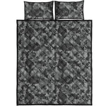 Grey Digital Camo Pattern Print Quilt Bed Set
