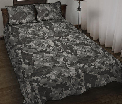 Grey Digital Camo Pattern Print Quilt Bed Set