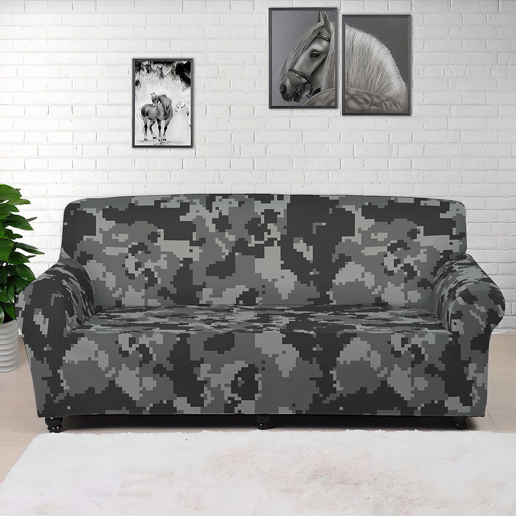 Grey Digital Camo Pattern Print Sofa Cover