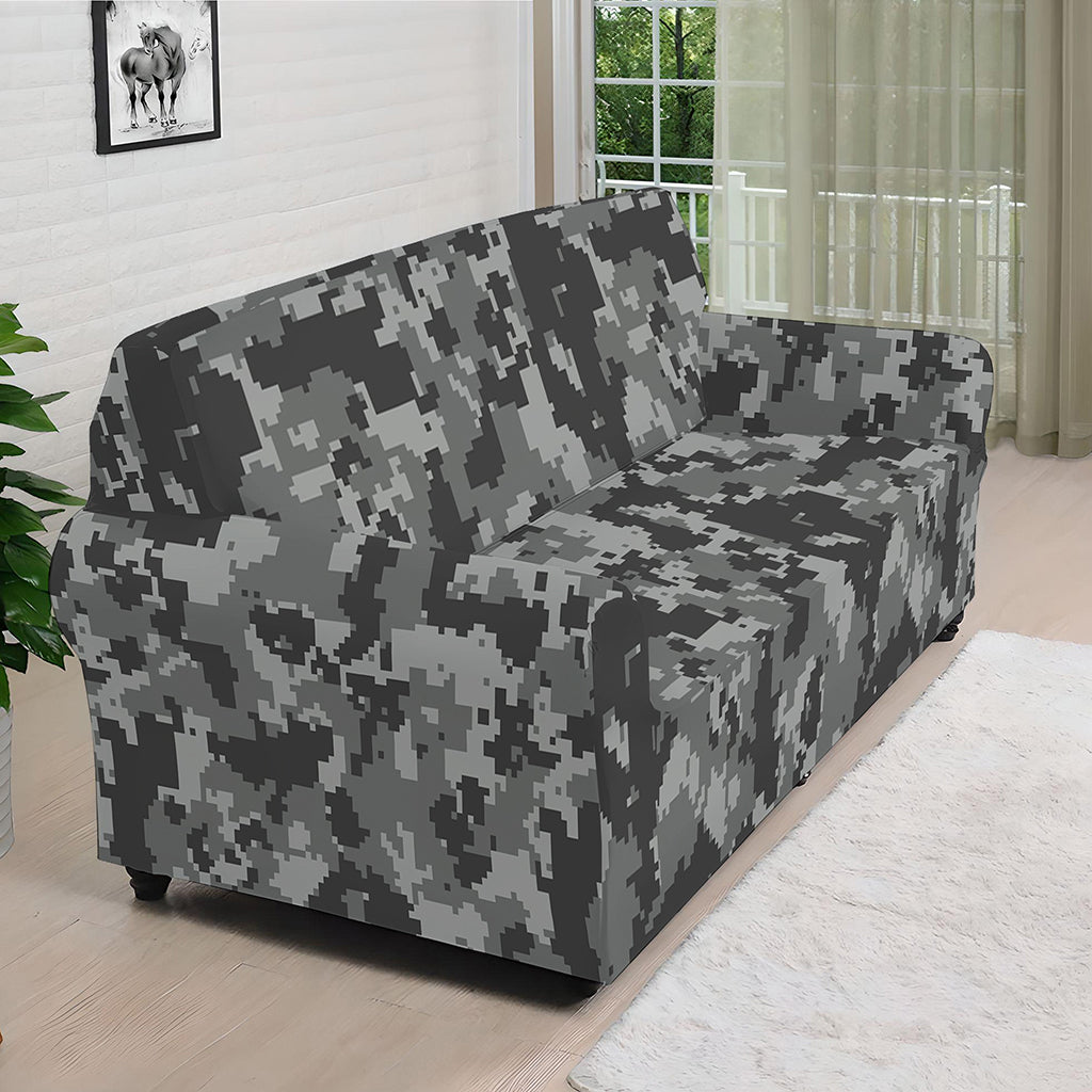 Grey Digital Camo Pattern Print Sofa Cover