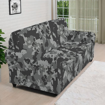 Grey Digital Camo Pattern Print Sofa Cover
