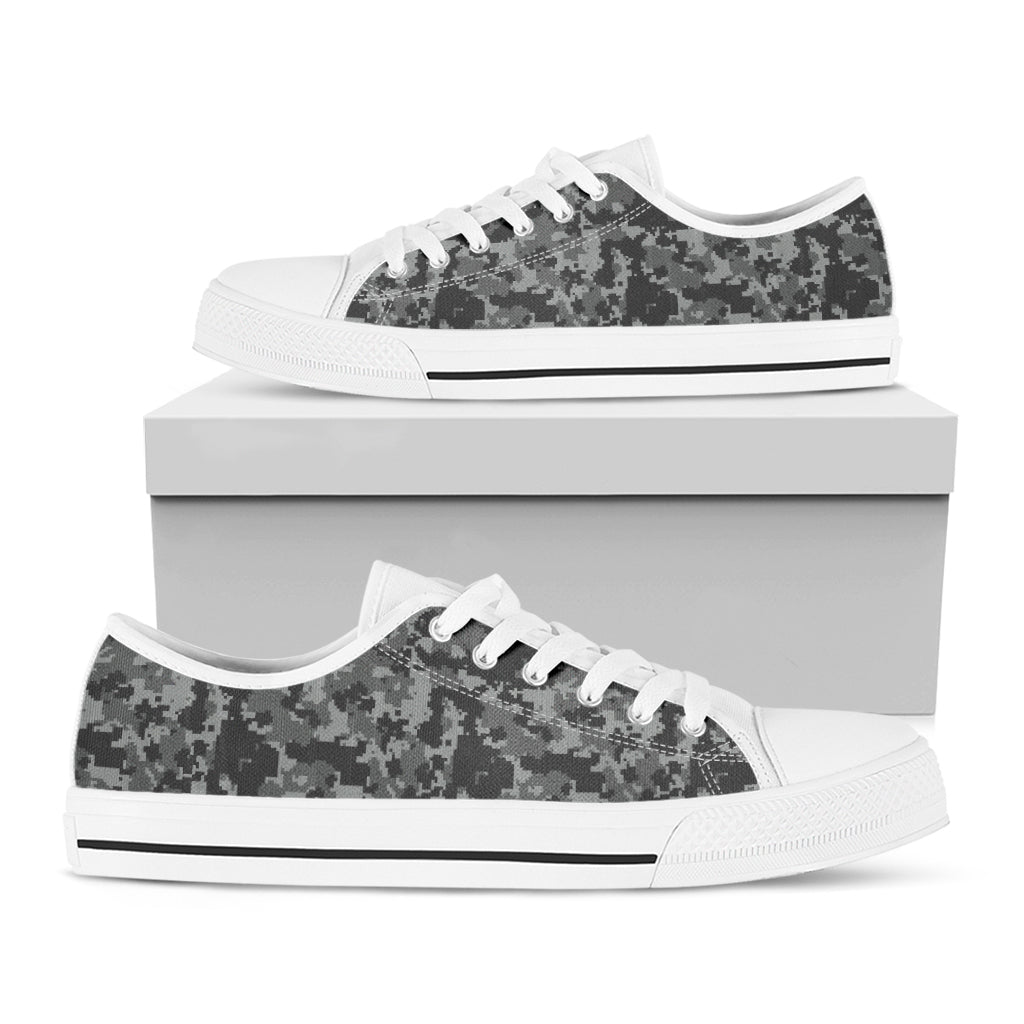 Grey Digital Camo Pattern Print White Low Top Shoes