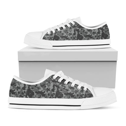 Grey Digital Camo Pattern Print White Low Top Shoes