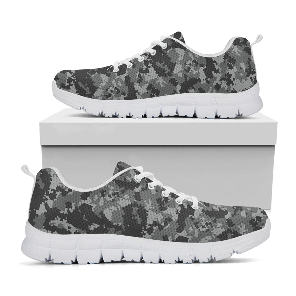 Grey Digital Camo Pattern Print White Sneakers