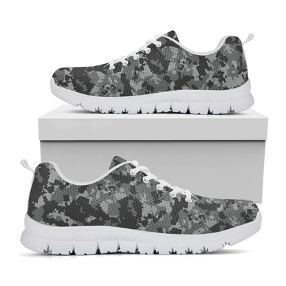 Grey Digital Camo Pattern Print White Sneakers