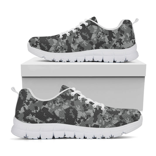 Grey Digital Camo Pattern Print White Sneakers