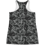 Grey Digital Camo Pattern Print Women's Racerback Tank Top