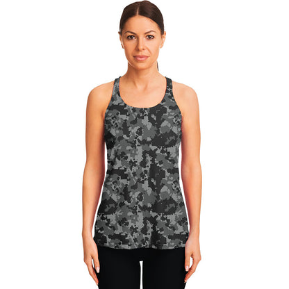 Grey Digital Camo Pattern Print Women's Racerback Tank Top
