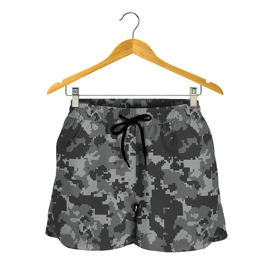 Grey Digital Camo Pattern Print Women's Shorts