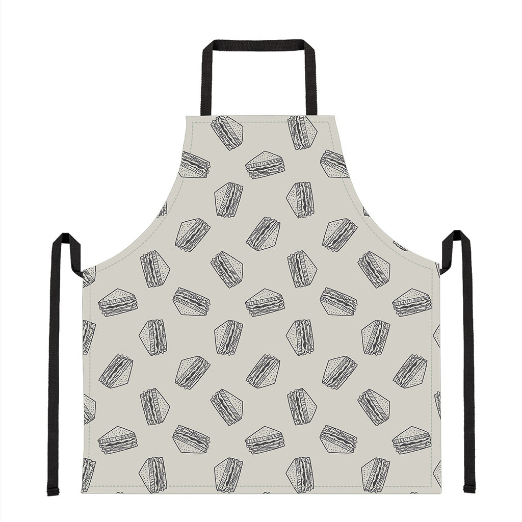 Grey Doodle Sandwich Pattern Print Apron