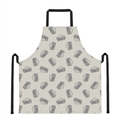 Grey Doodle Sandwich Pattern Print Apron