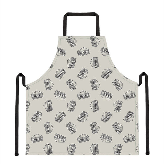 Grey Doodle Sandwich Pattern Print Apron