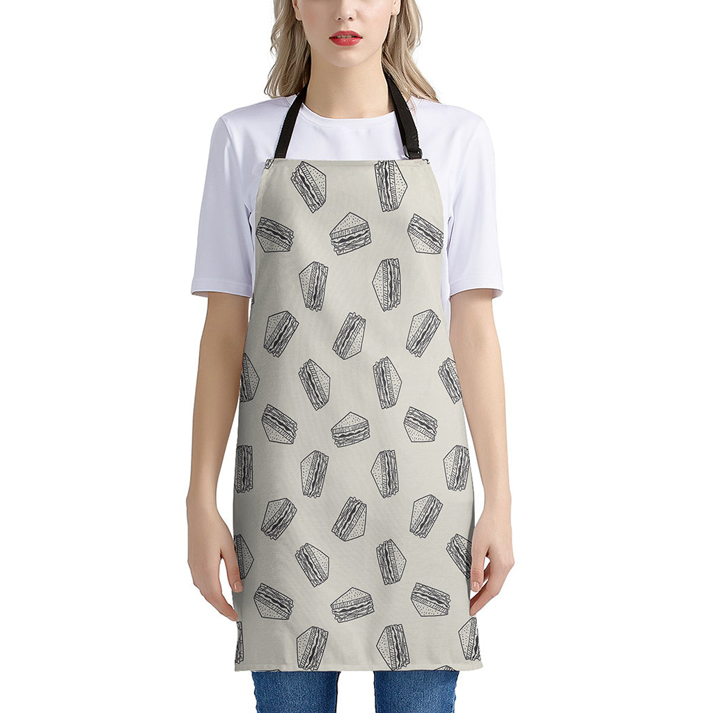 Grey Doodle Sandwich Pattern Print Apron