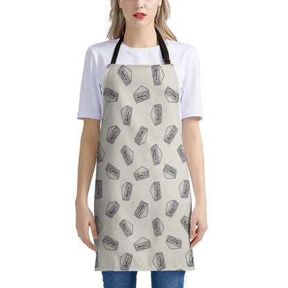 Grey Doodle Sandwich Pattern Print Apron