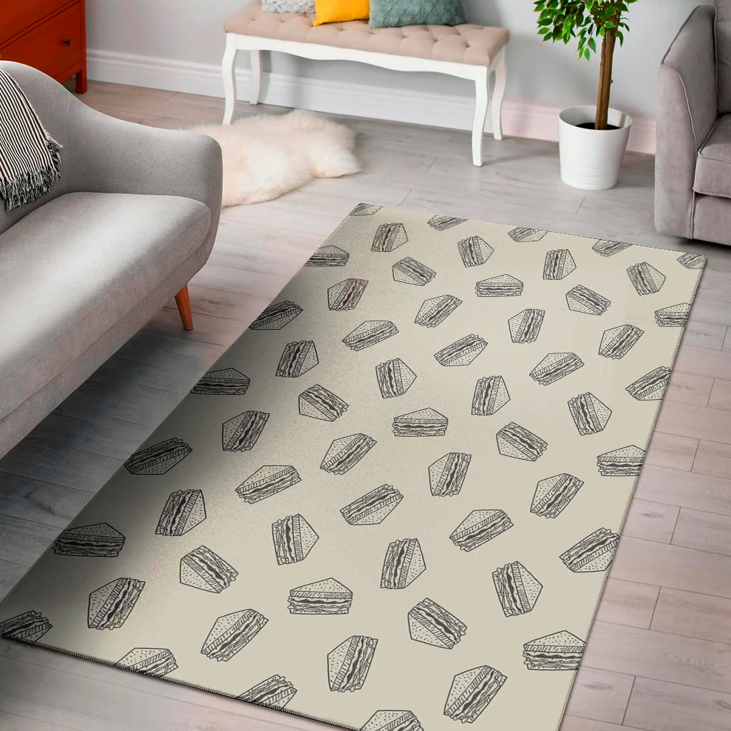 Grey Doodle Sandwich Pattern Print Area Rug