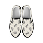 Grey Doodle Sandwich Pattern Print Black Slip On Shoes