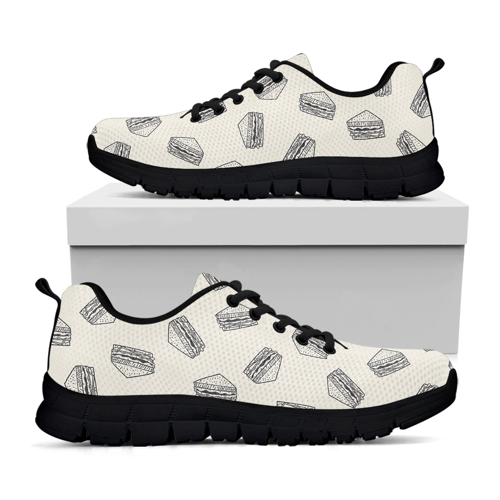 Grey Doodle Sandwich Pattern Print Black Sneakers