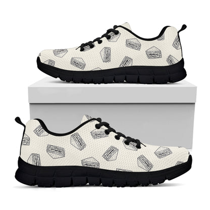 Grey Doodle Sandwich Pattern Print Black Sneakers