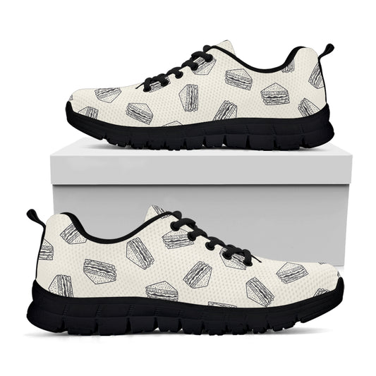 Grey Doodle Sandwich Pattern Print Black Sneakers