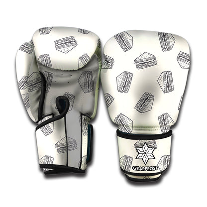 Grey Doodle Sandwich Pattern Print Boxing Gloves