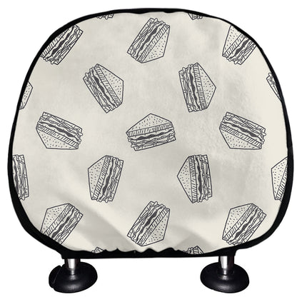 Grey Doodle Sandwich Pattern Print Car Headrest Covers