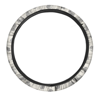 Grey Doodle Sandwich Pattern Print Car Steering Wheel Cover