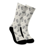Grey Doodle Sandwich Pattern Print Crew Socks