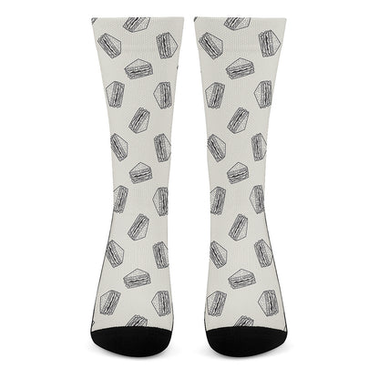 Grey Doodle Sandwich Pattern Print Crew Socks